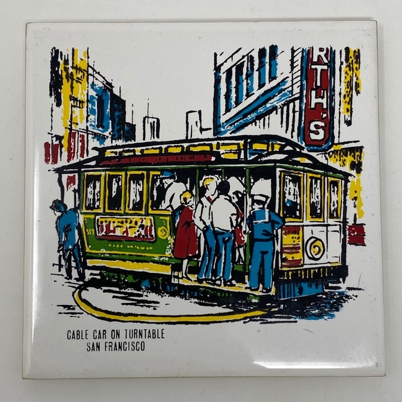 Ceramic Tile Trivet San Francisco Cable Car VTG - Picture 1 of 10
